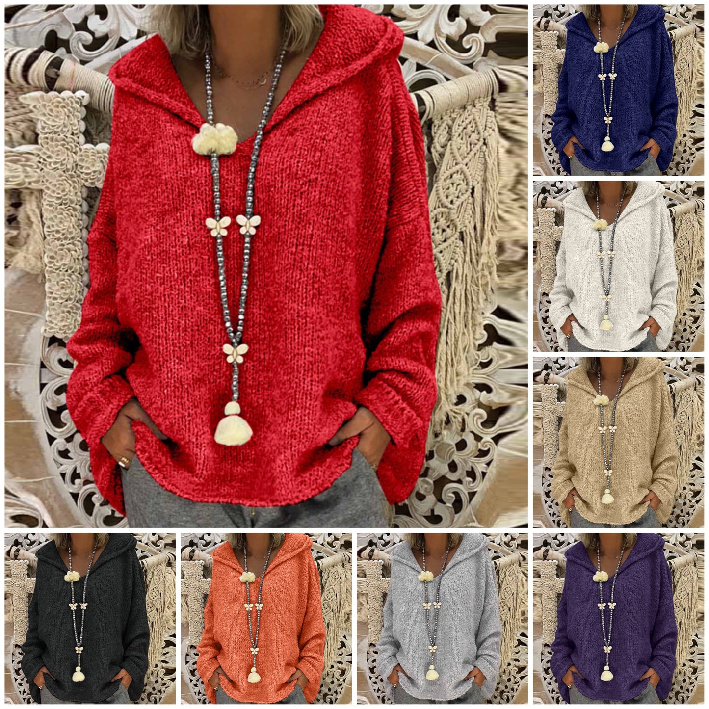 "Valeria" Casual Knit Hoodie