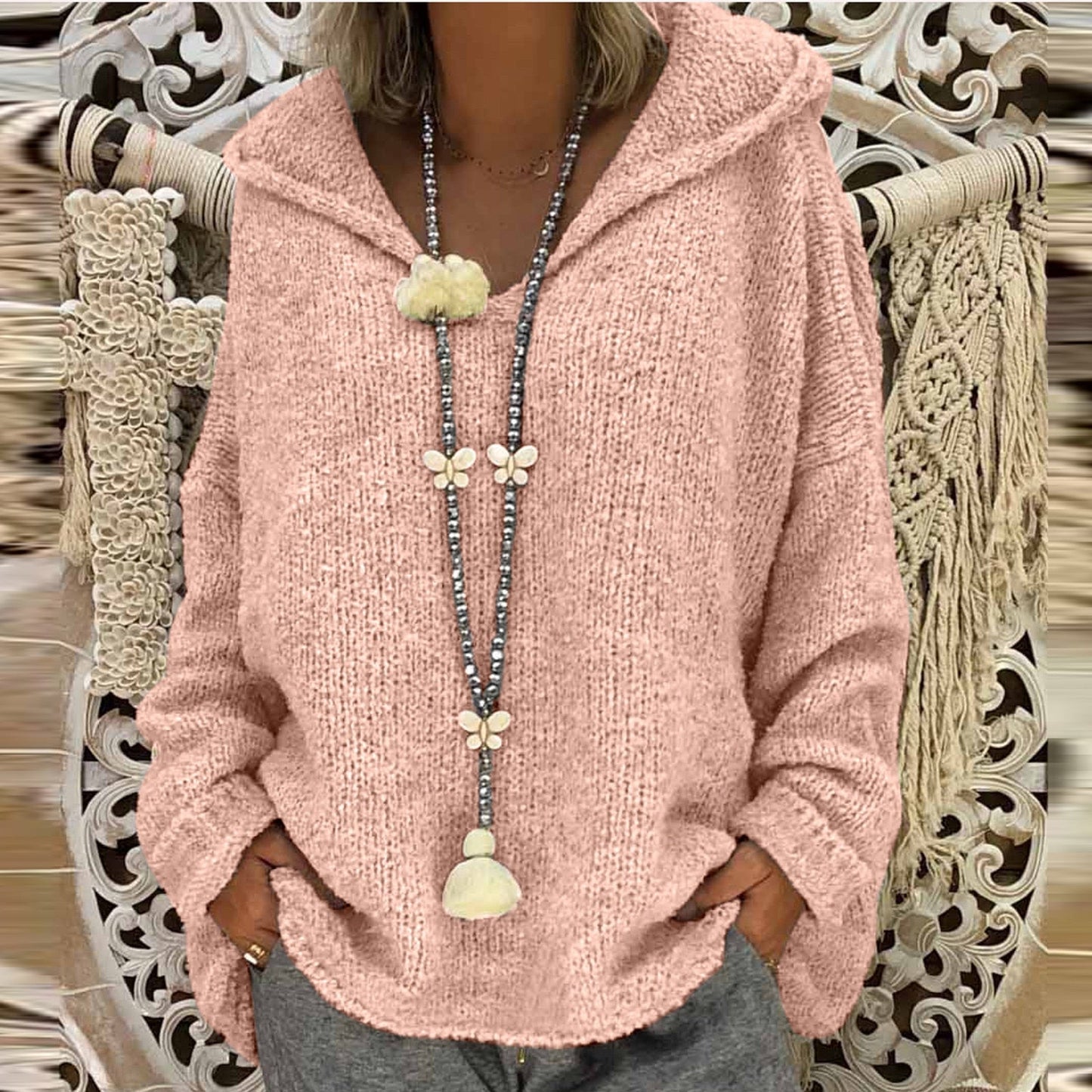 "Valeria" Casual Knit Hoodie