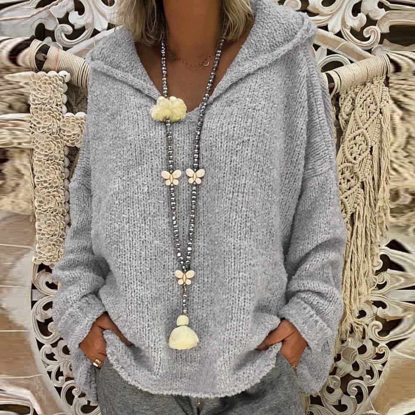 "Valeria" Casual Knit Hoodie
